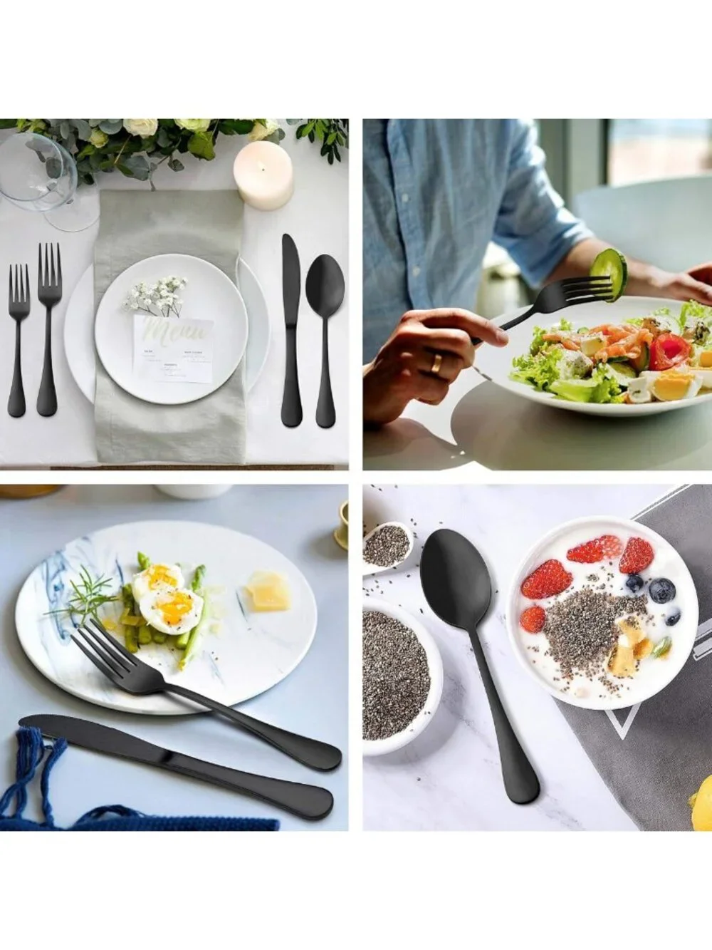 40-Piece Matte Black Flatware Set for 8 | Stainless Steel Cutlery, Dishwasher